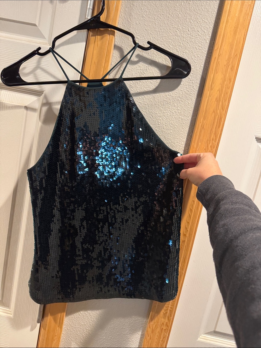 Express Deep Green Sequin High Neck Tank Top